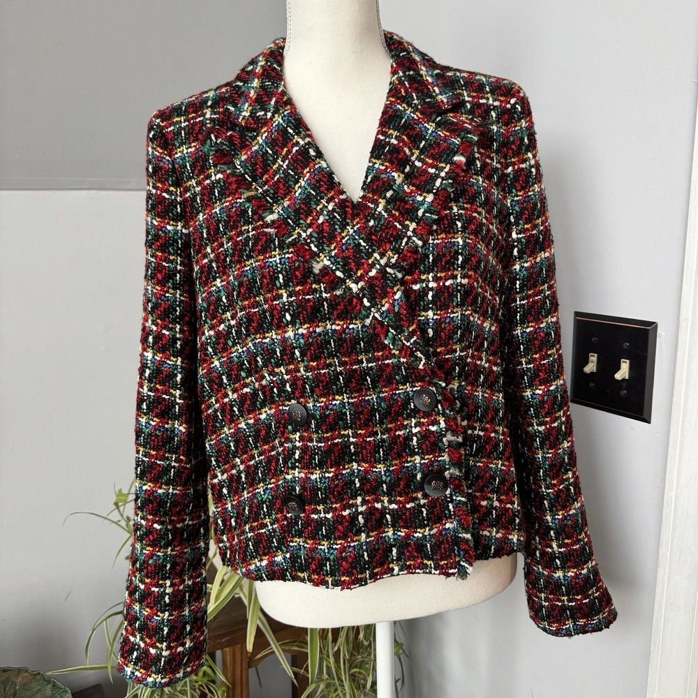 New Talbots Women's Short Boxy Double Breasted Tweed Blazer Jacket Size 8 NWT